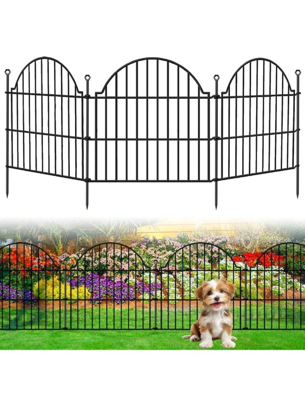 Decorative No Dig Garden Fence Panels - 24in High, 20ft Long Outdoor Barrier